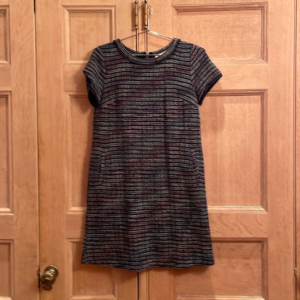 Ann Taylor LOFT Mini-dress, Navy Blue with Textured Stripes, Size 2